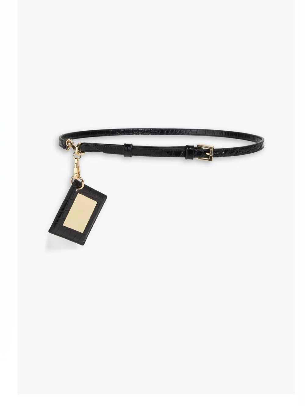 Tory Burch Black Croc-Embossed Belt with Square Mirror Charm M/L